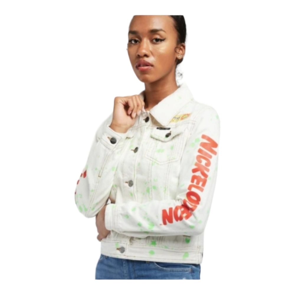 Members Only Women's White Denim Nickelodeon Trucker Jacket Sz Med - '80s